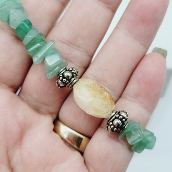 Artisan Aventurine & Yellow Tourmaline Gemstone Bracelet 6" Small Wrist Handmade - Picture 4 of 5